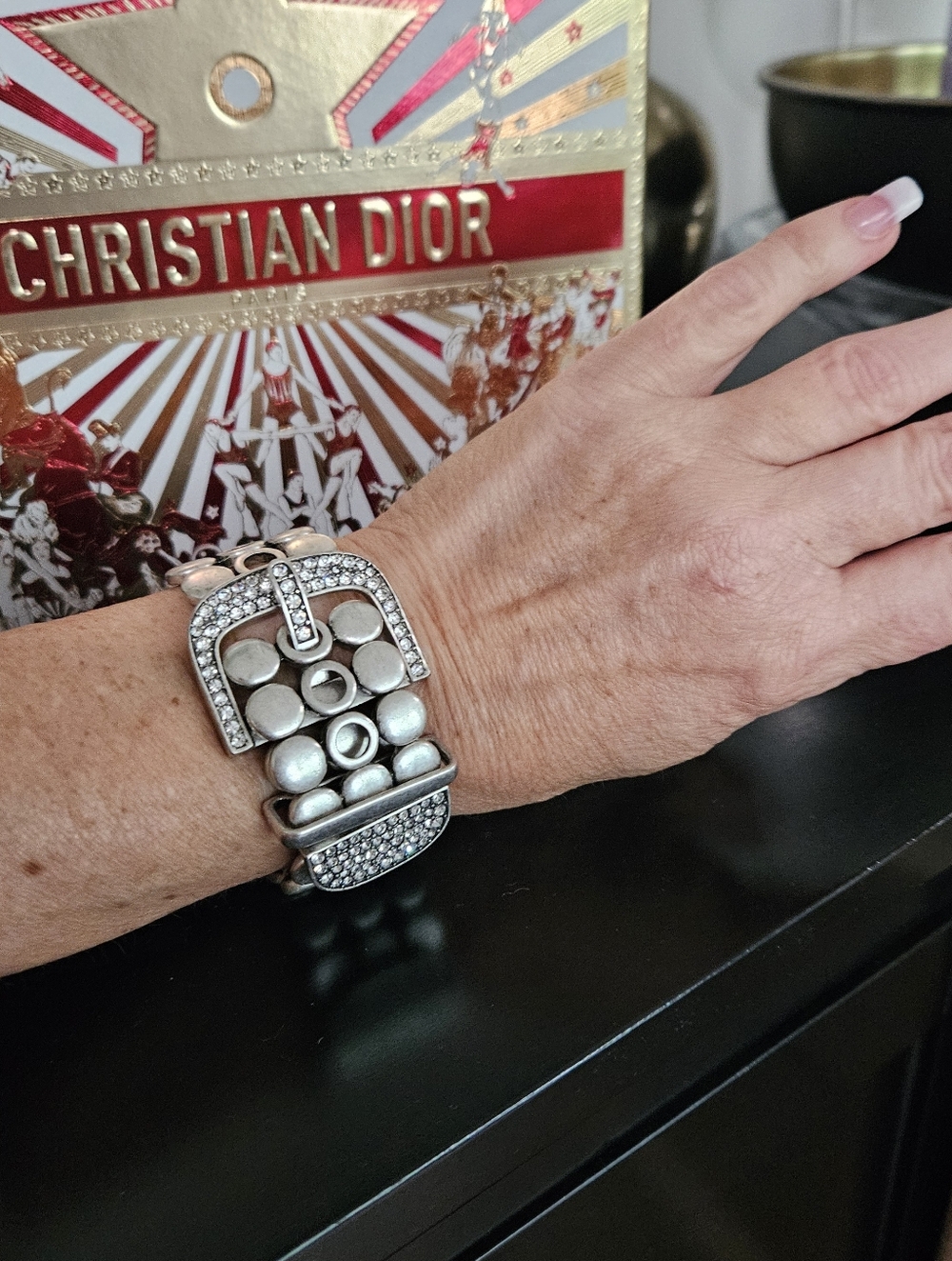 Vintage Premier Designs Rhinestone Silver Buckle Bracelet - EUC